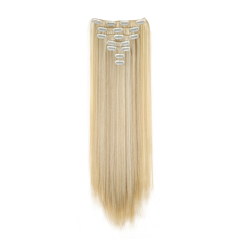 Long Straight Hair Extensions in a Seven-Piece Set, Suitable for Women, Featuring European And American Styles with 16 Clips for a Curtain Effect