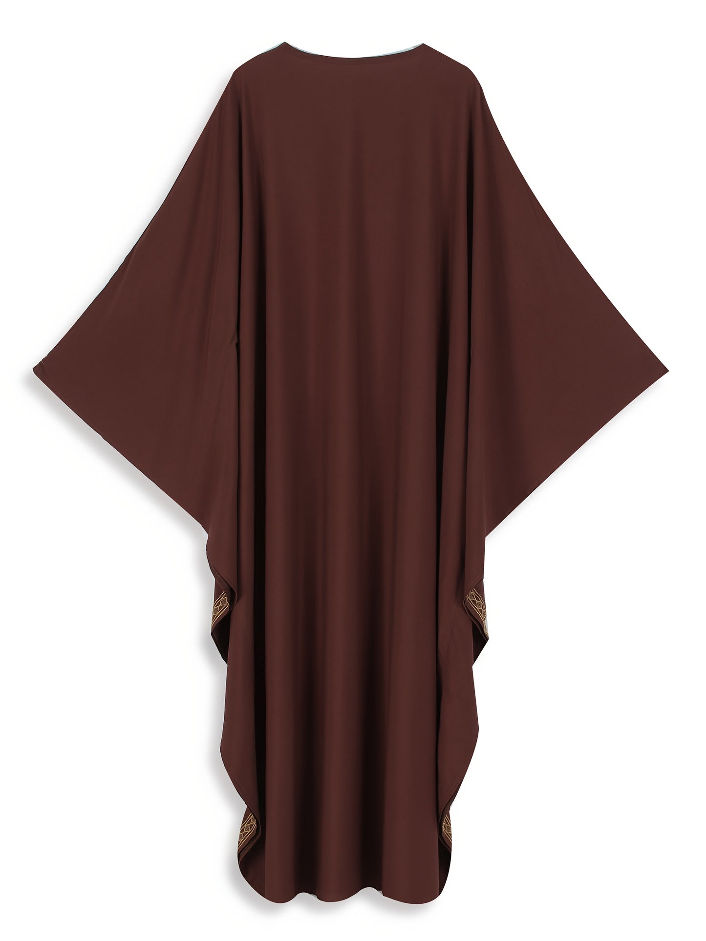 Elegant Plus Size Kaftan Dress with Embroidered Wings - V-Neck, Batwing Sleeves Abaya, Loose Fit Maxi Dress for Women -  Suitable for Casual Wear, Parties & Special Occasions - Perfect Gift for Women