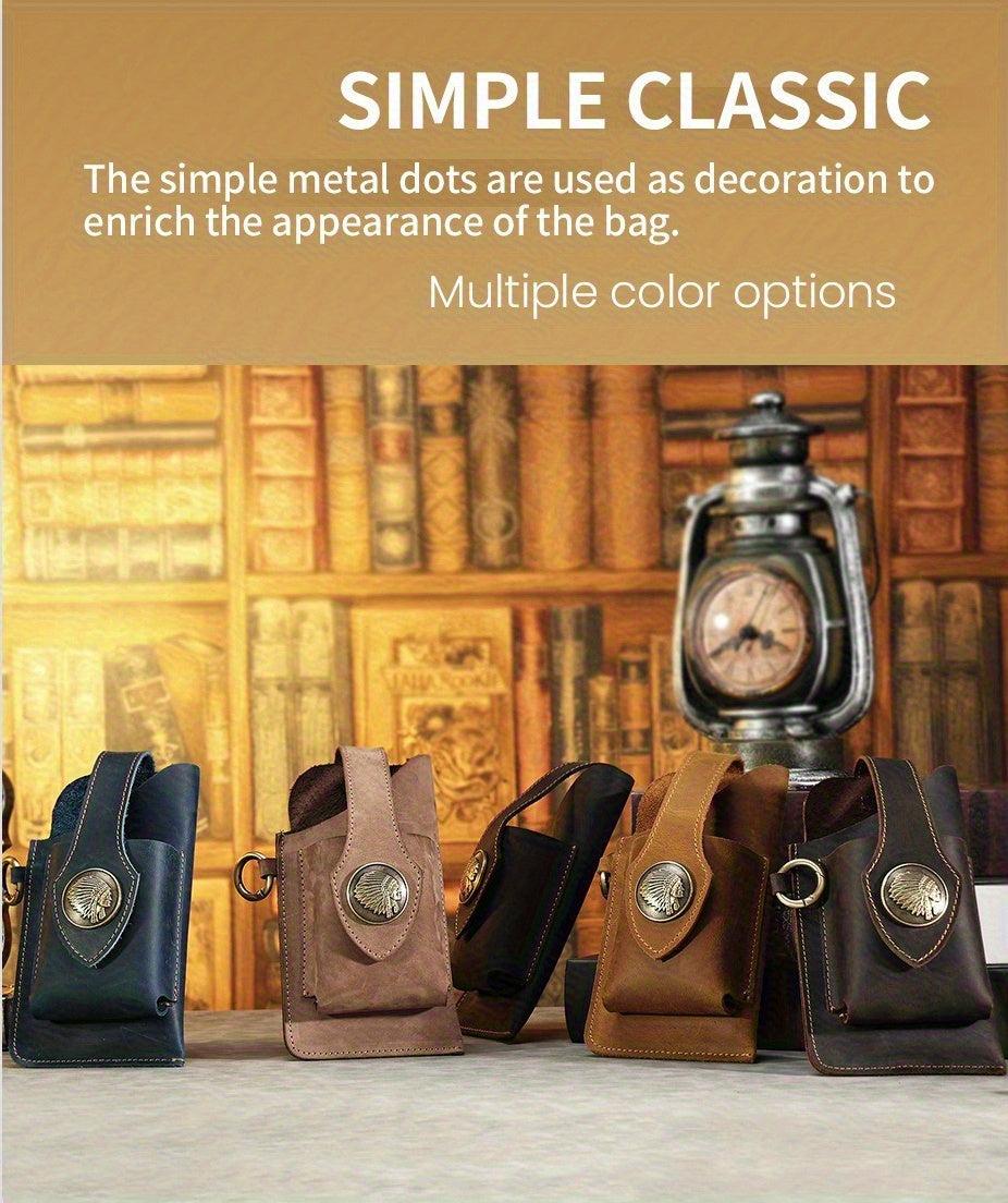 Men's Genuine Leather Mobile Phone Key Waist Bag Creative Vegetable Tanned Leather Waist Bag Men Wear Belt Tactical Waist Bag