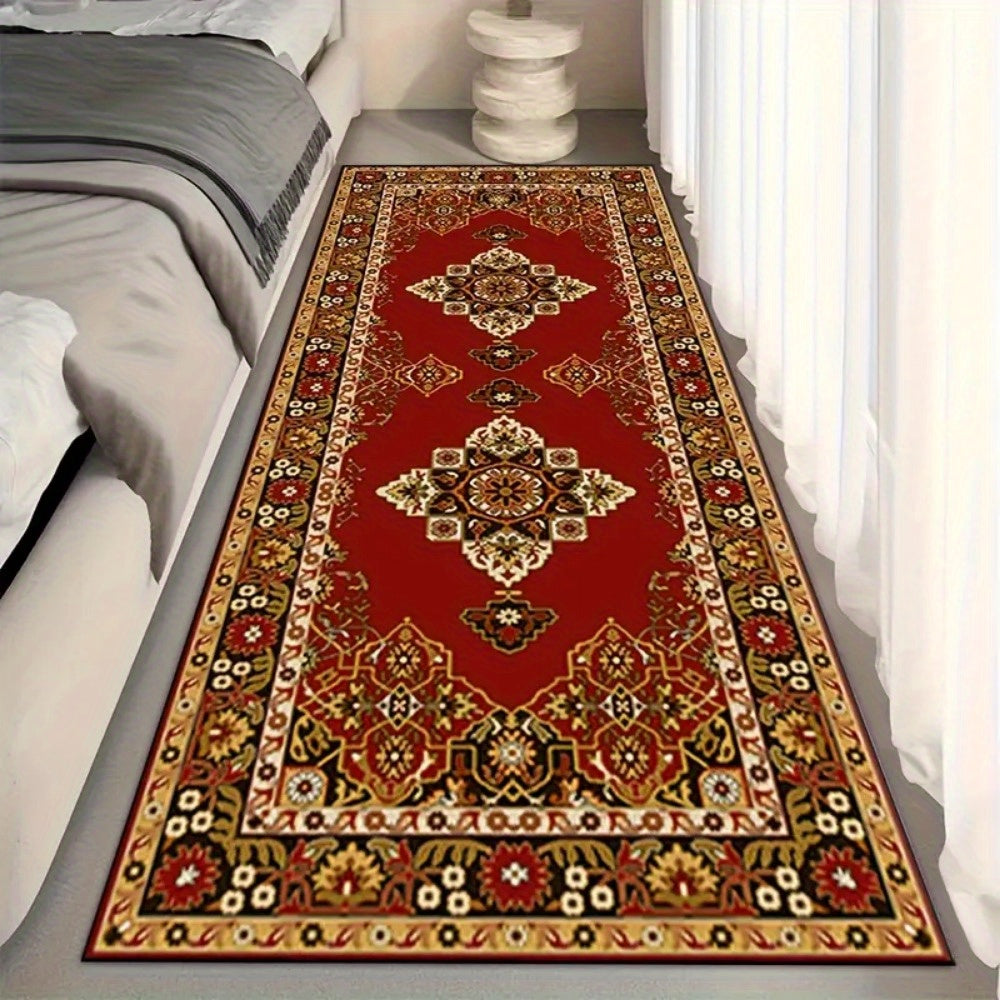 [Washable Runner Rug] Red Washable Classical Persian Runway Mat | Suitable for Home Office, Living Room, Bedroom, Holiday Decoration