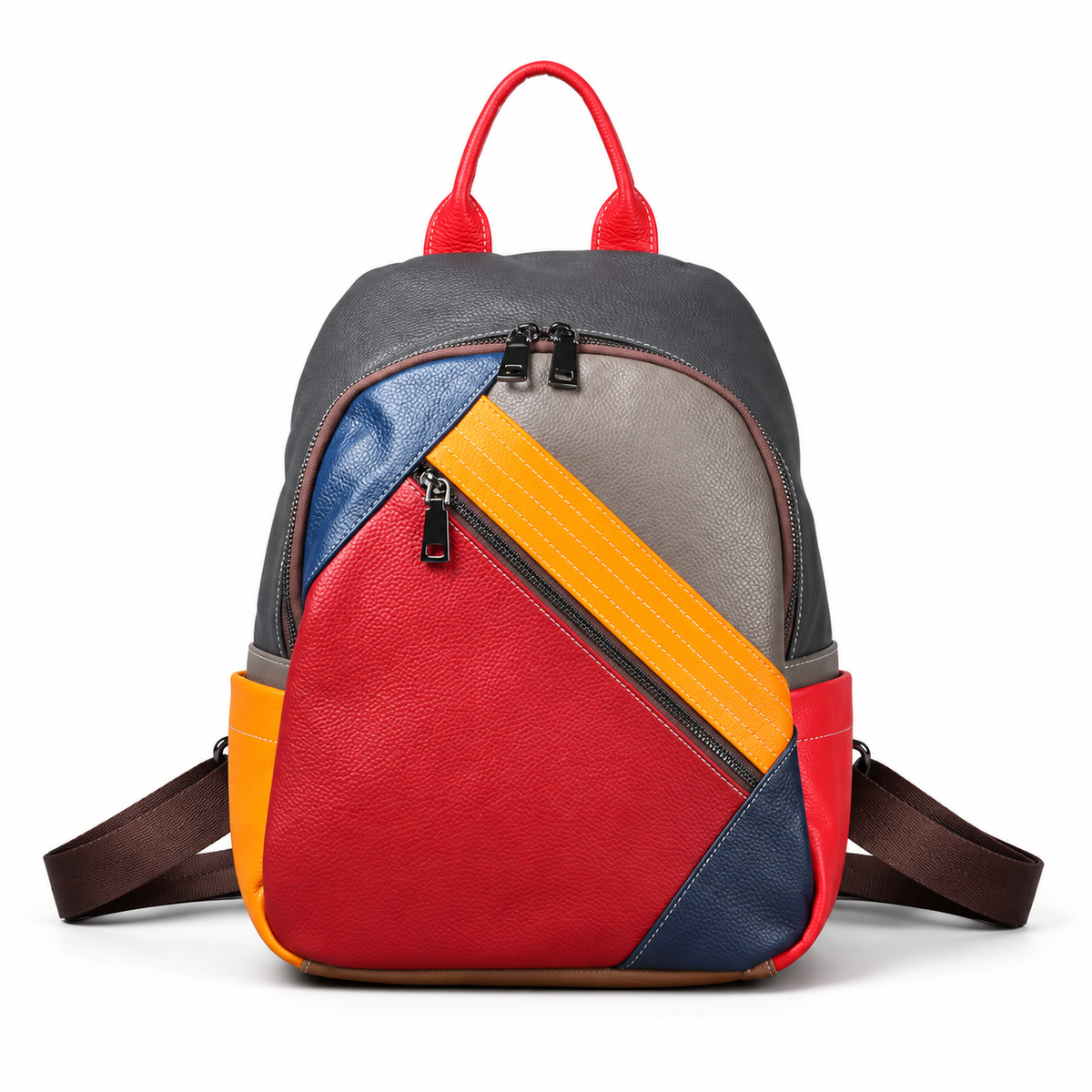 Multicolor Geometric Backpack With Zippered Pockets