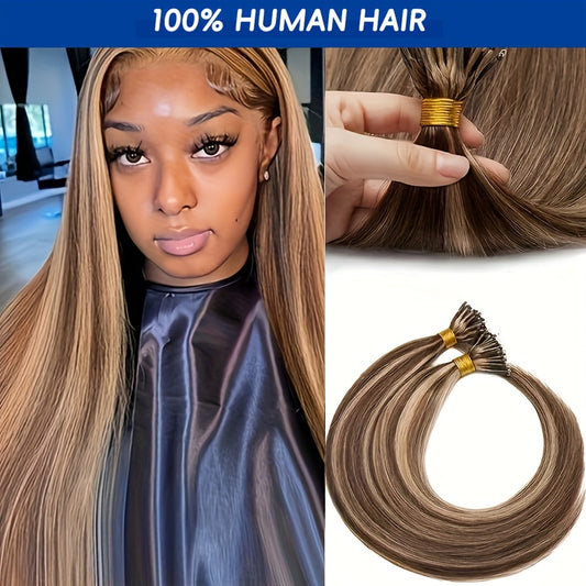 Nano Bead Hair Extensions Human Hair Highlight Brown Nano Ring Hair Extensions