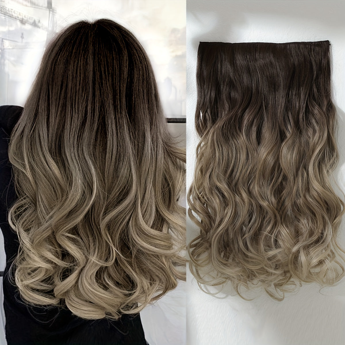 Ombre Colored 24-Inch Long Wavy Curly Synthetic Hair Extensions with a Clip Design