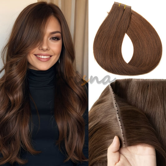 Double Inject PU Hole Weft Hair Extensions Natural Straight Hair Pieces For Women 12inch-40g/pack 16inch-40g/pack 24inch-50g/pack New Arrival Real Human Hair Hole Weft