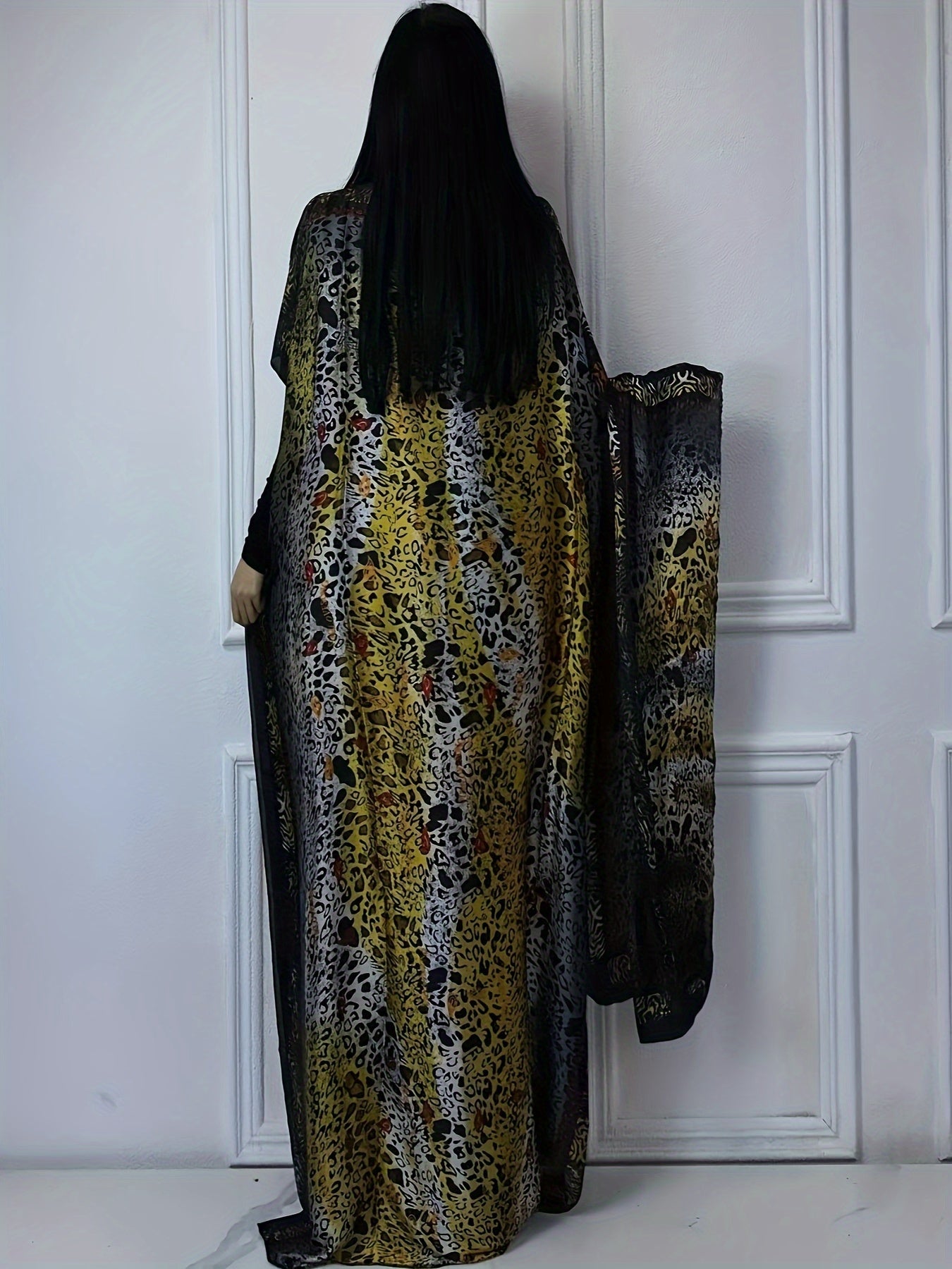 Women's Middle Eastern Style Color-Block Batwing Sleeve Long Cover-Up Abaya Dress with Scarf - Loose Fit H-Shaped All-Season Lightweight Beach Pool Party Dress