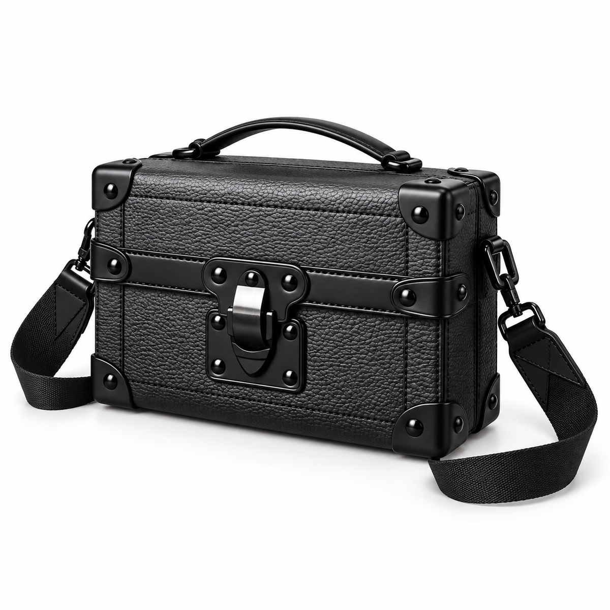 Black Vegan Leather Trunk Crossbody Bag