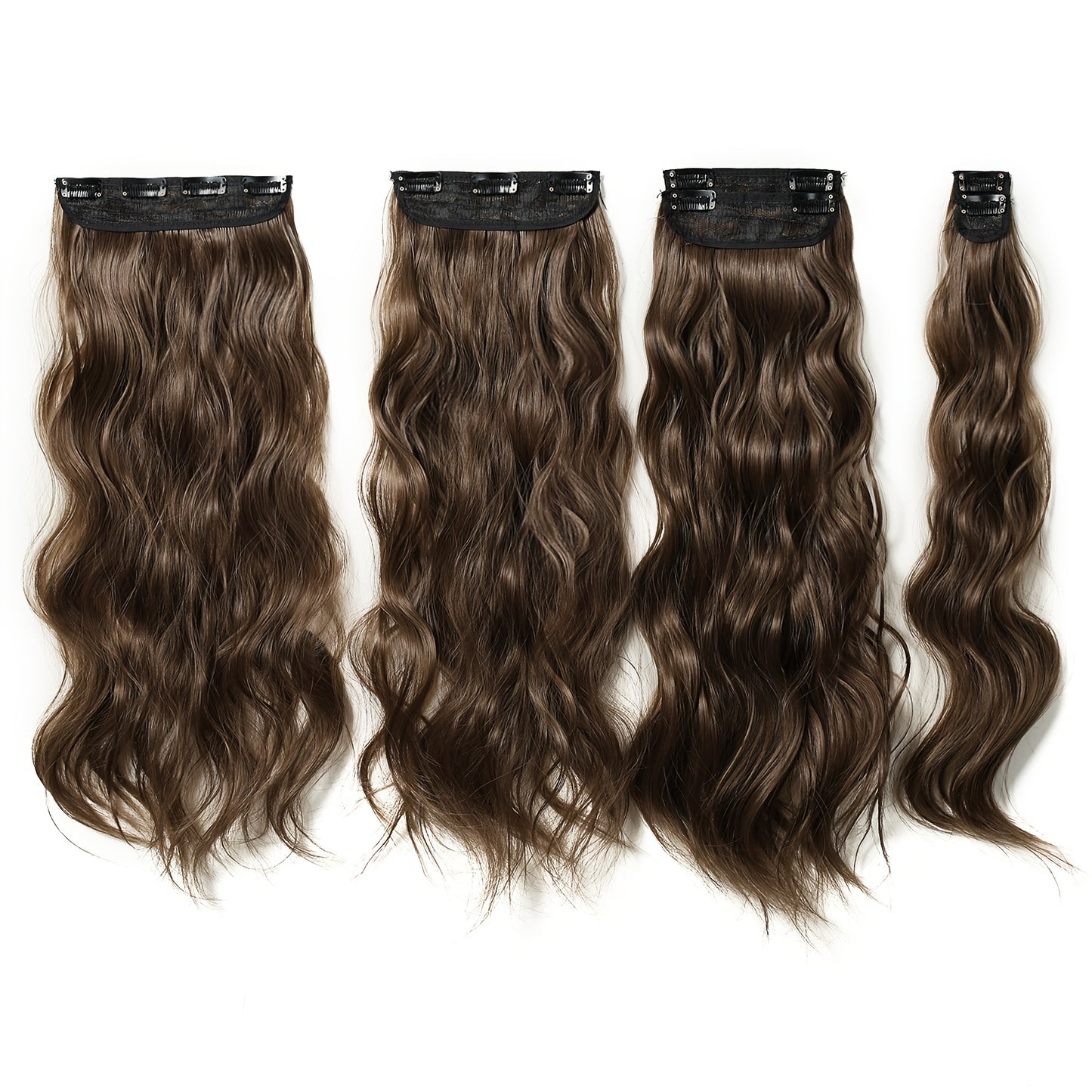 A Set of 6pcs of 20-Inch Hair Clips for Women, Featuring Long Wavy Synthetic Hair Made from High-Quality Heat-Resistant Fibers. The Matte End Withstands High Temperatures, And The Multiple Pieces Create a Fuller Look
