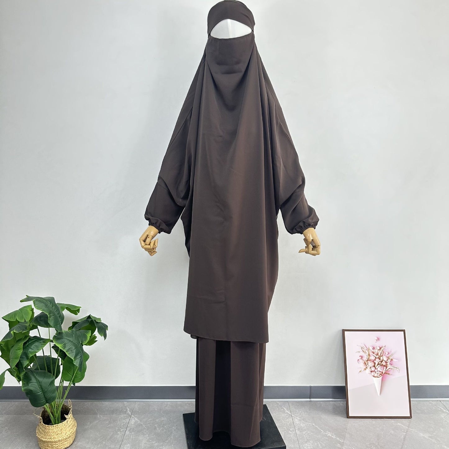 Middle East Dubai Women's Solid Color Loose Jilbaab Two-Piece Set with Large Hijab for Export
