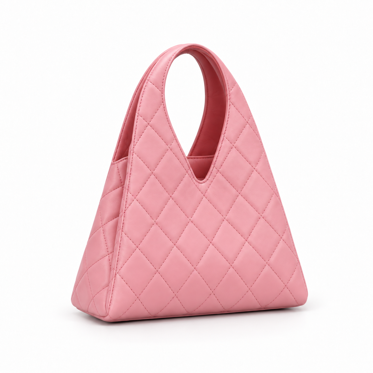 Pink Quilted Mini Tote Handbag with Integrated Handle