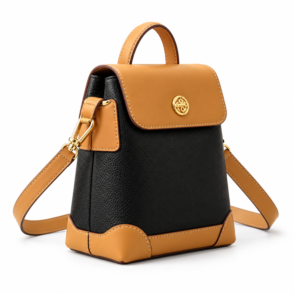 Elegant Black And Caramel Crossbody Bag