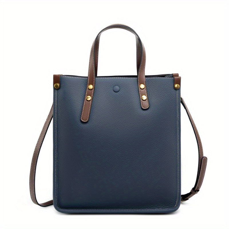 Genuine Leather Vertical Tote Bag for Women - Convertible Crossbody Shoulder Bag with Adjustable Strap, Zipper Closure