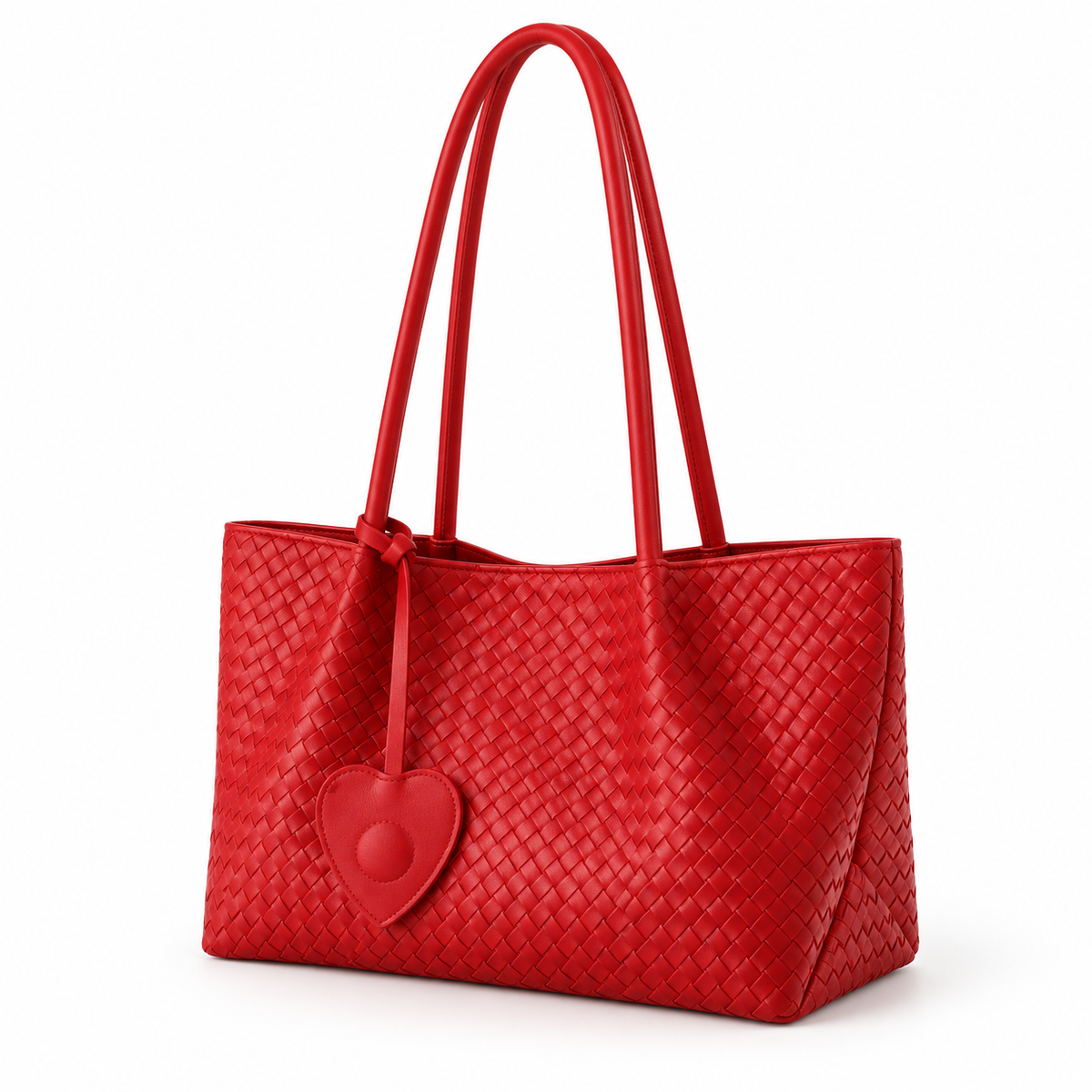 Red Woven Tote With Heart Charm