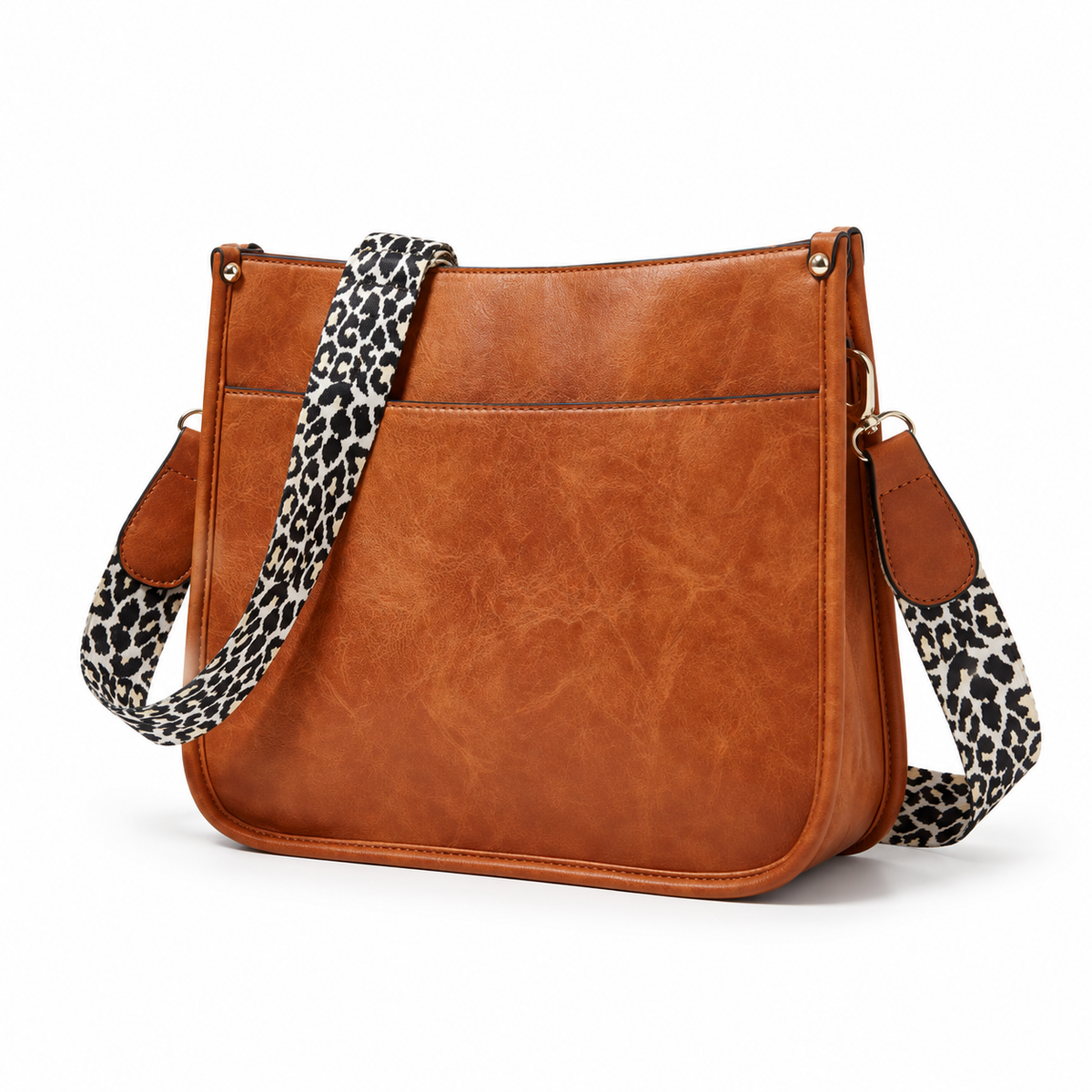 Brown Crossbody Bag With Leopard Strap