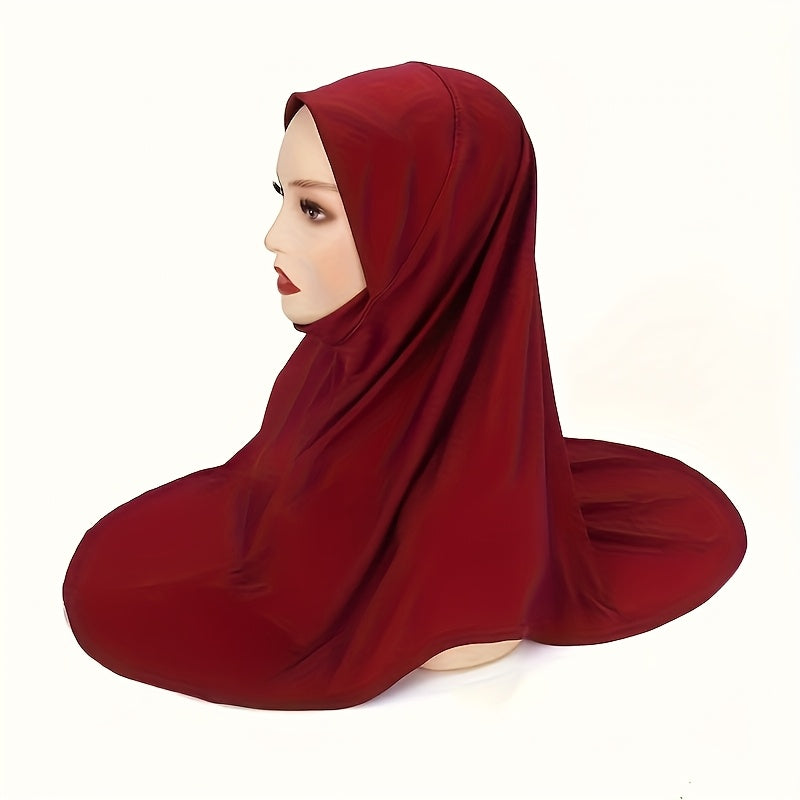 Arab Women's Headscarf Hat, High-Elasticity Yarn Scarf, Double-Layer Round-Edge Scarf / Integrated Convenient Solid Color Women'S Hijab - Easy to Wear for Outings During Ramadan