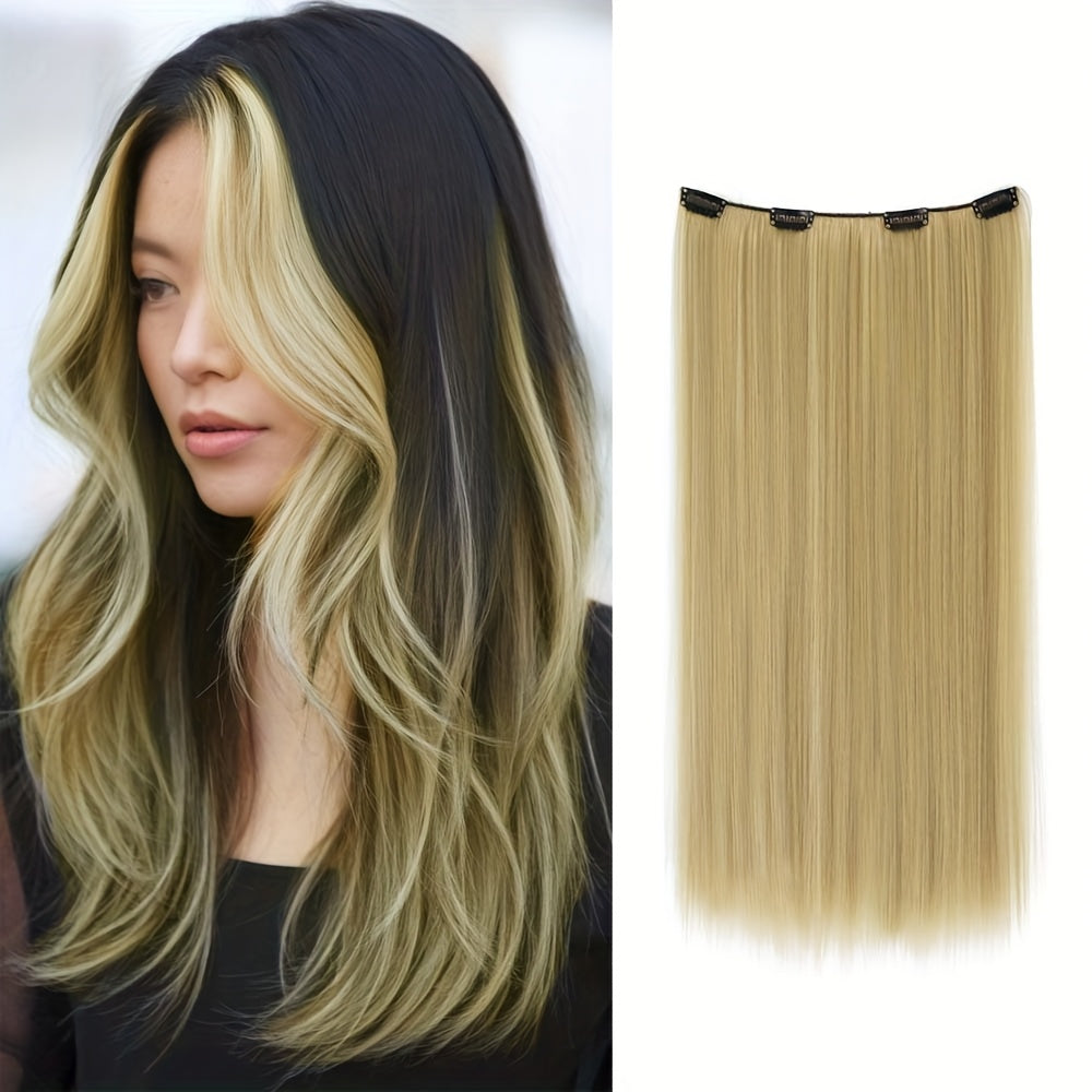 22Inch Long Straight Colorful Synthetic Hair Extensions - Invisible Clip-In, High Temperature Resistant, Easy to Wear for Women, Perfect for Parties & Holidays, Burgundy Hair Additions