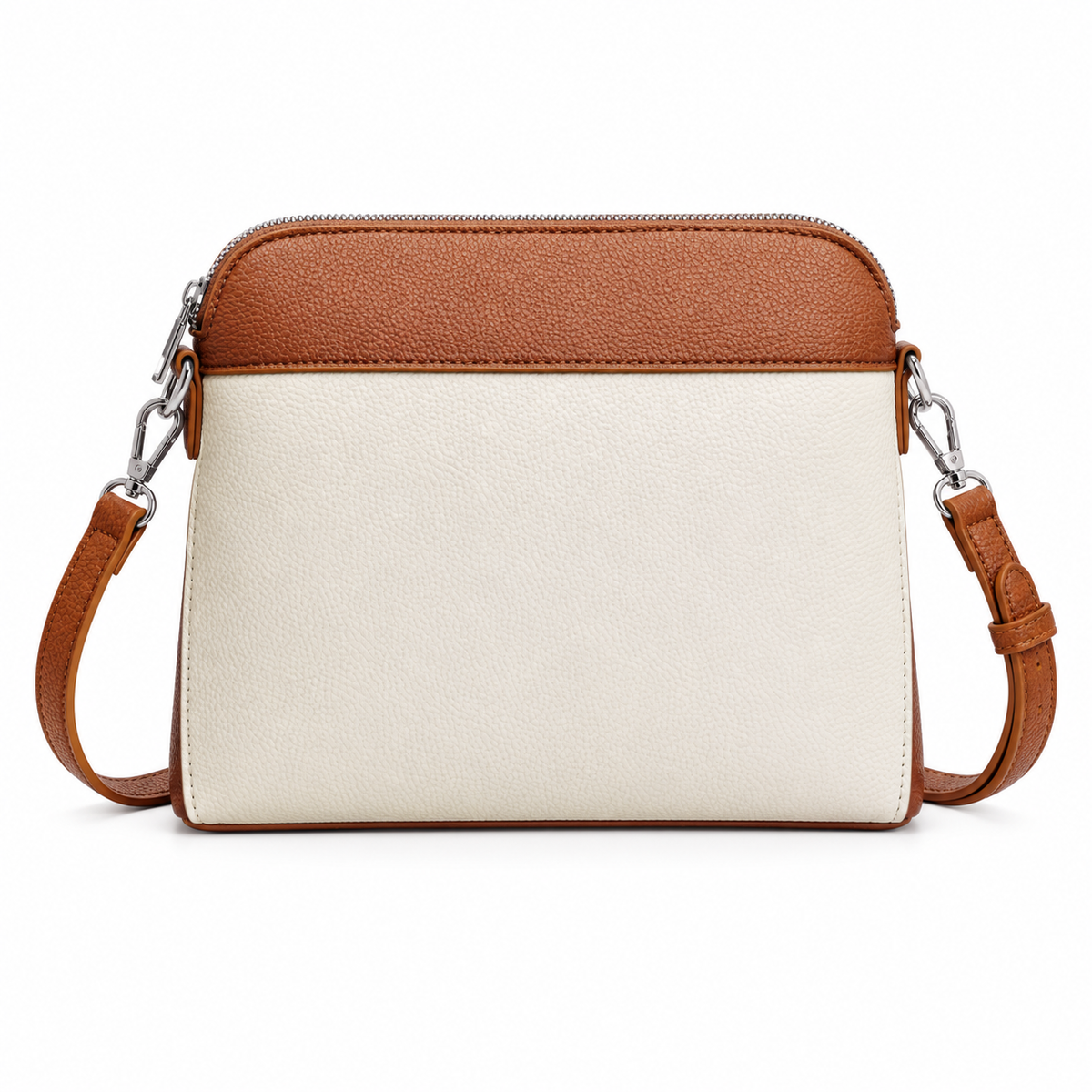Cream And Brown Zippered Crossbody Bag