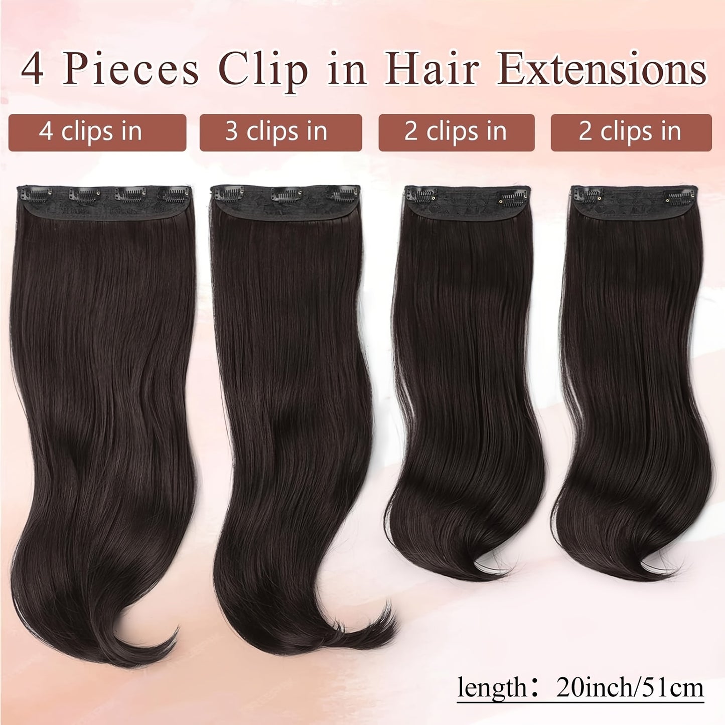 Clip In Hair Extensions, Hair Extensions for Women Straight Layered Hair Extensions Synthetic Heat Resistant Long Wavy Daily Use 20 Inch