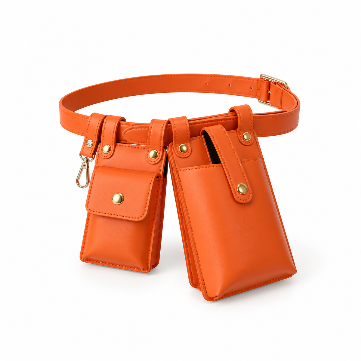 Orange Adjustable Belt With Dual Pouches