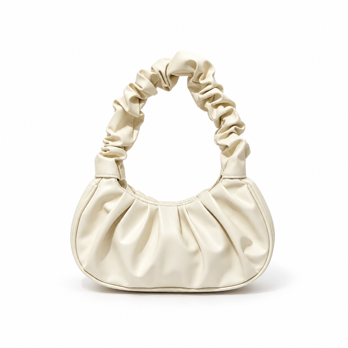 Elegant Ruched Ivory Crescent Shoulder Bag