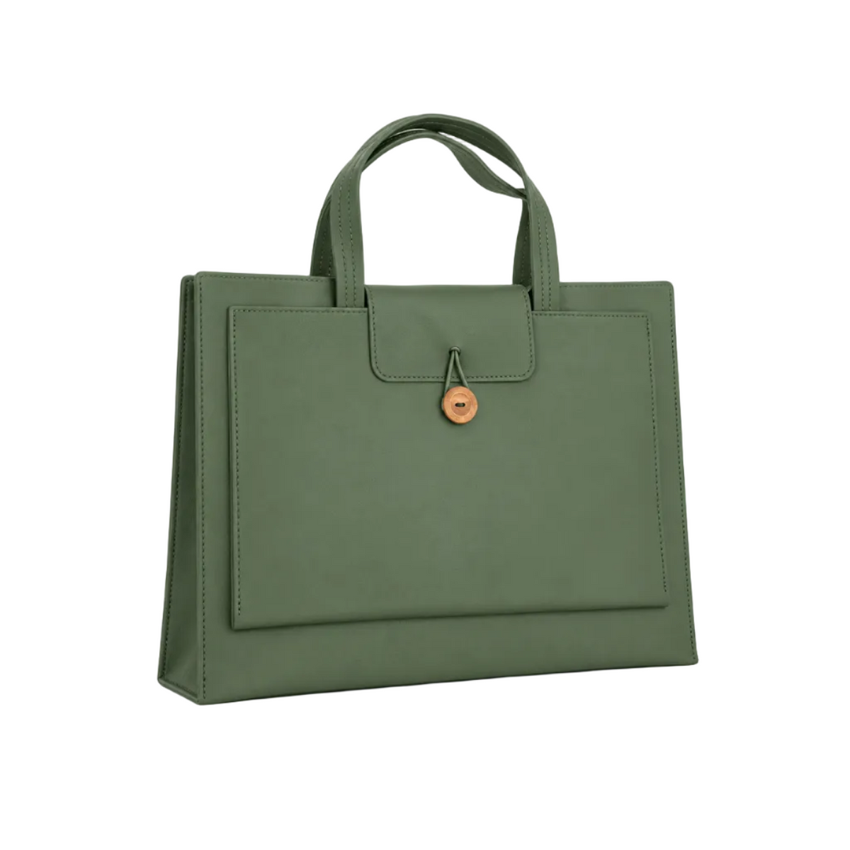 Olive Green Leather Laptop Tote Bag