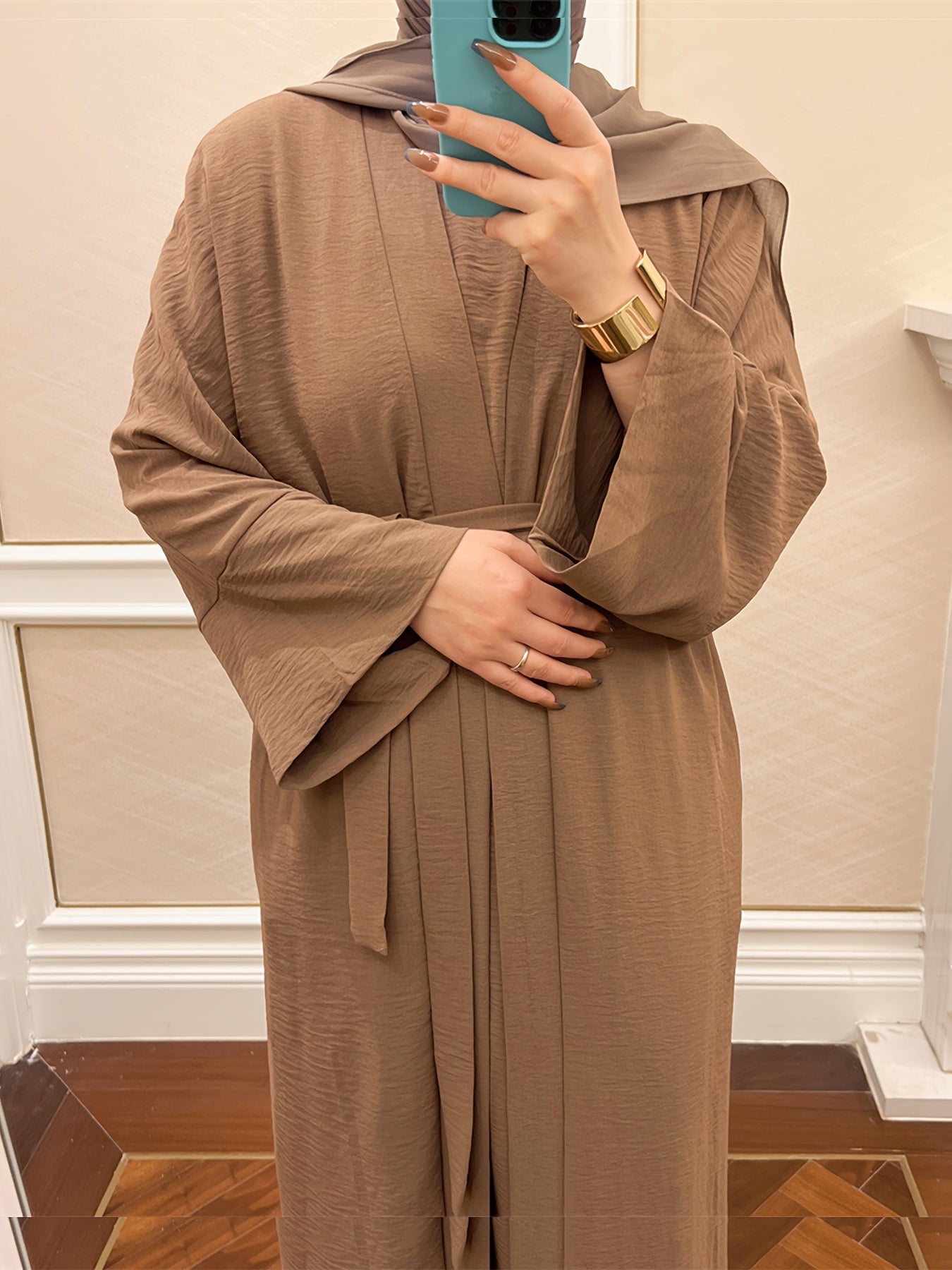 Muslim Lady 2pcs Arabic Abaya Set Eid Abaya Inner+open Abaya With Pocket