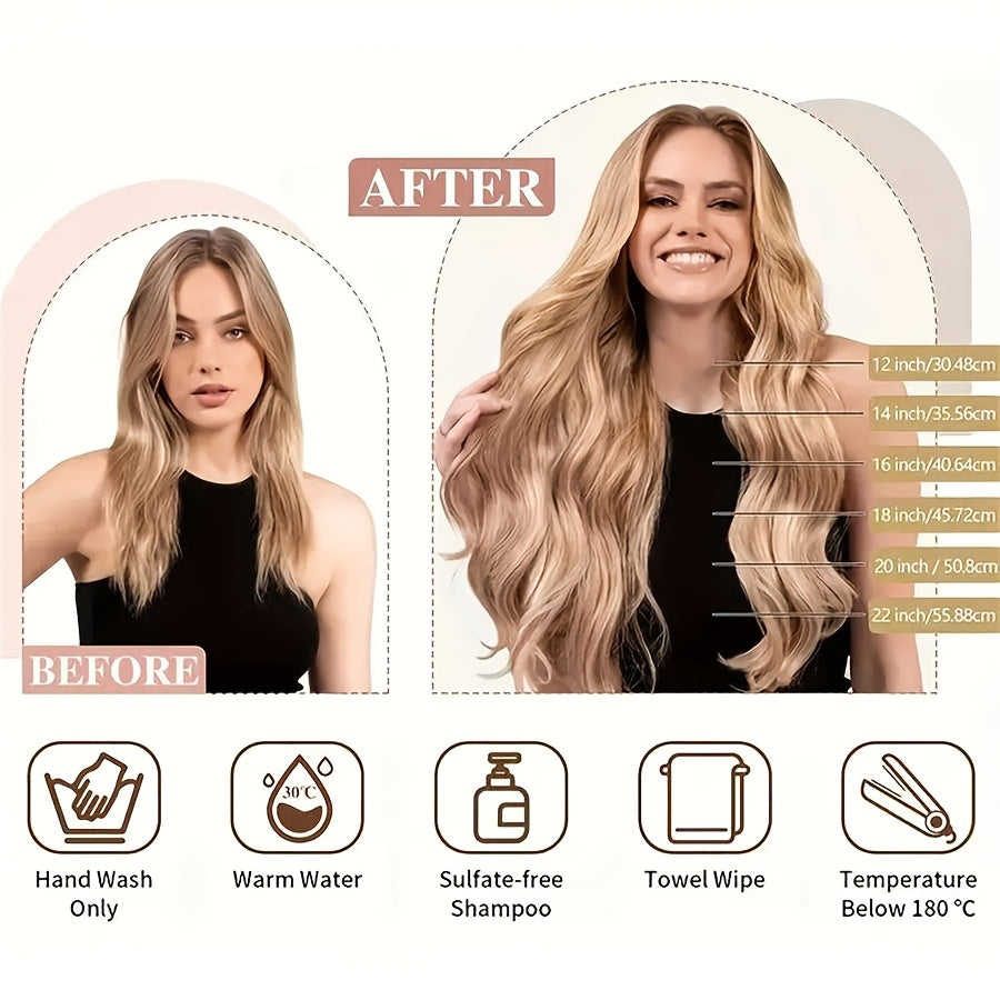 8pcs Clip In Hair Extensions 100% Real Human Hair P8/613 Color Brown Highlight Blonde For Women Daily Use Real Easy Wear