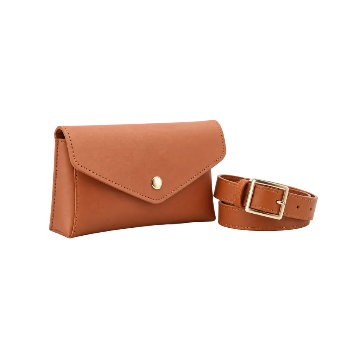 Tan Envelope Waist Belt Bag With Buckle