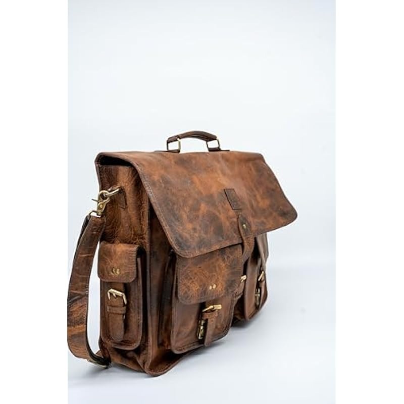 Genuine Leather Laptop Bag for Men - Stylish and Spacious 15.5 x 15 x 5 Briefcase - Professional and Luxurious Satchel for Work Travel Business and Office Use - Brown