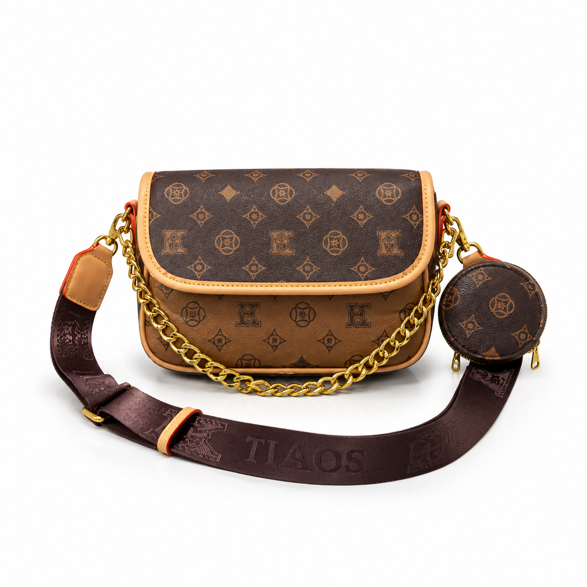 Brown Monogram Chain Crossbody Shoulder Bag