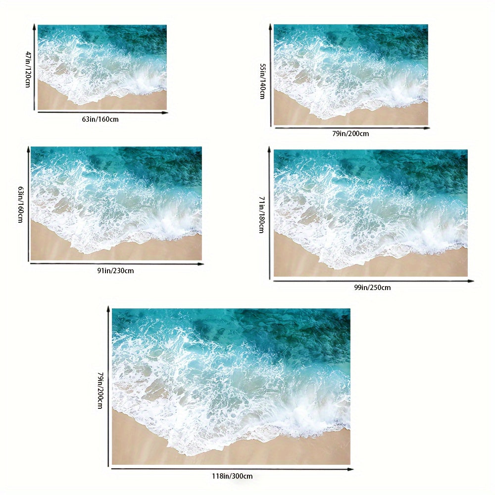 Washed Imitation Cashmere + Washed Backing Imitation Cashmere Weight 1200g per Square Meter + Thickness 8.6mm 1pc, Beautiful Mat with Beach Wave Pattern, Large Floor Mat Easy to Clean, Suitable for Outdoor Camping Rugs for De