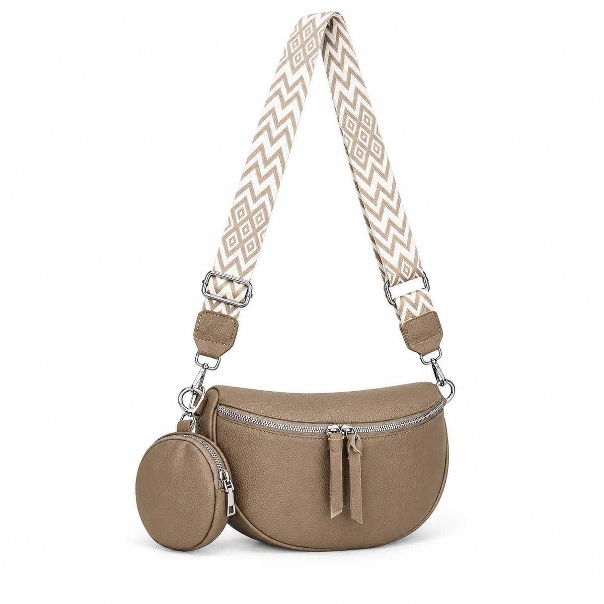 Khaki Crescent Sling Bag With Pouch