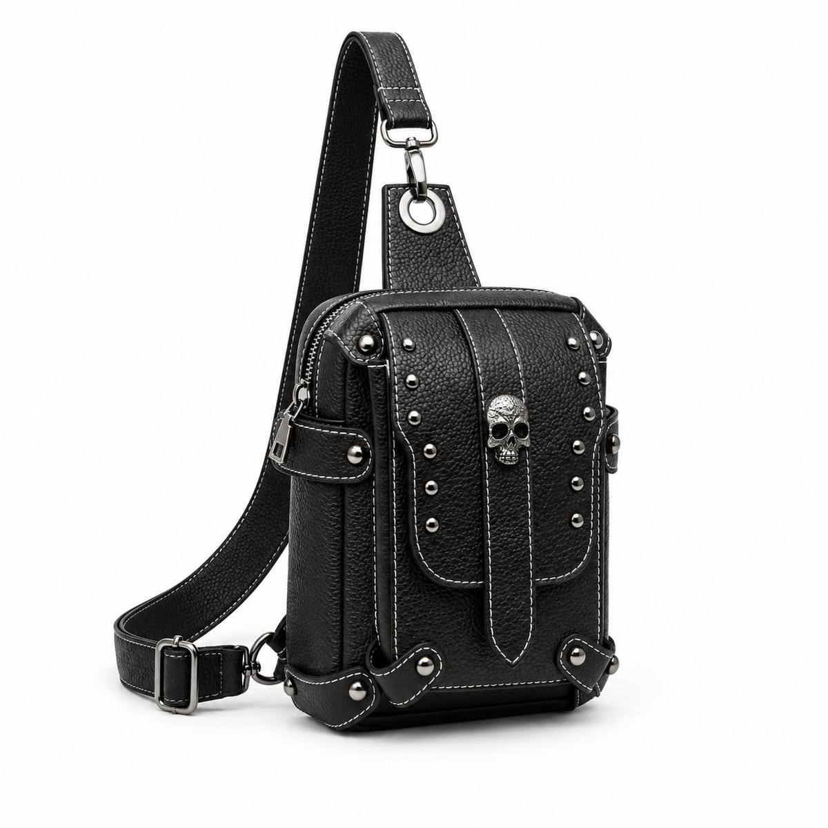 Black Gothic Skull Studded Sling Bag