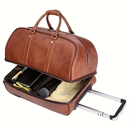 Genuine Leather Travel Duffel Bag, Luggage On Wheels, Travel Accessories, Essential Luggage Bags, Weekend Overnight Bags, Rolling Luggage