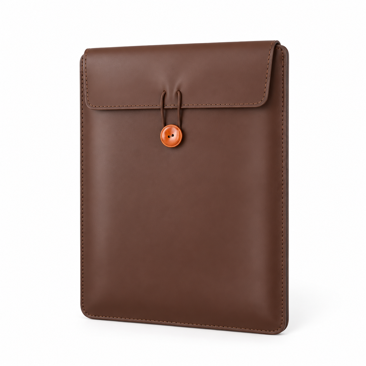 Brown Leather Laptop Bag Button Closure