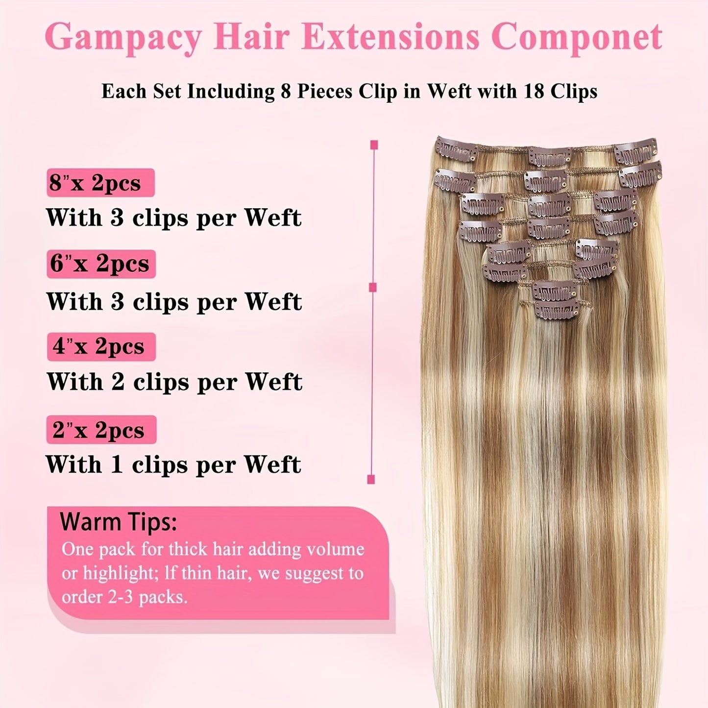 Clip In Hair Extensions Real Human Hair, Seamless Clip InsReal Human Hair for Women, Remy Human Hair Clip InExtensions, Double Weft 8pcs 14-24 Inch Light BlondeHighlighted Golden Blonde