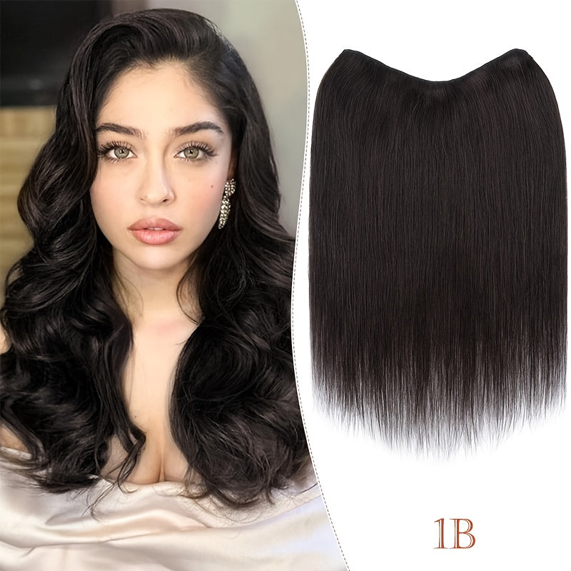 20-Inch Single Piece Clip-In Hair Extensions Made from Human Hair, Featuring an Upgraded V-Shape Design with Five Clips, Ideal for Women Seeking Long Hairpieces