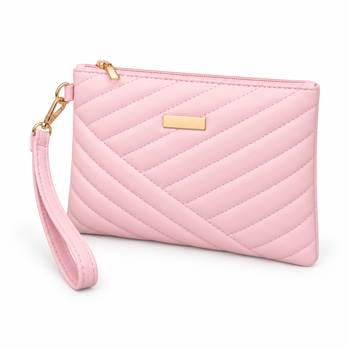 Light Pink Quilted Wristlet Clutch Bag