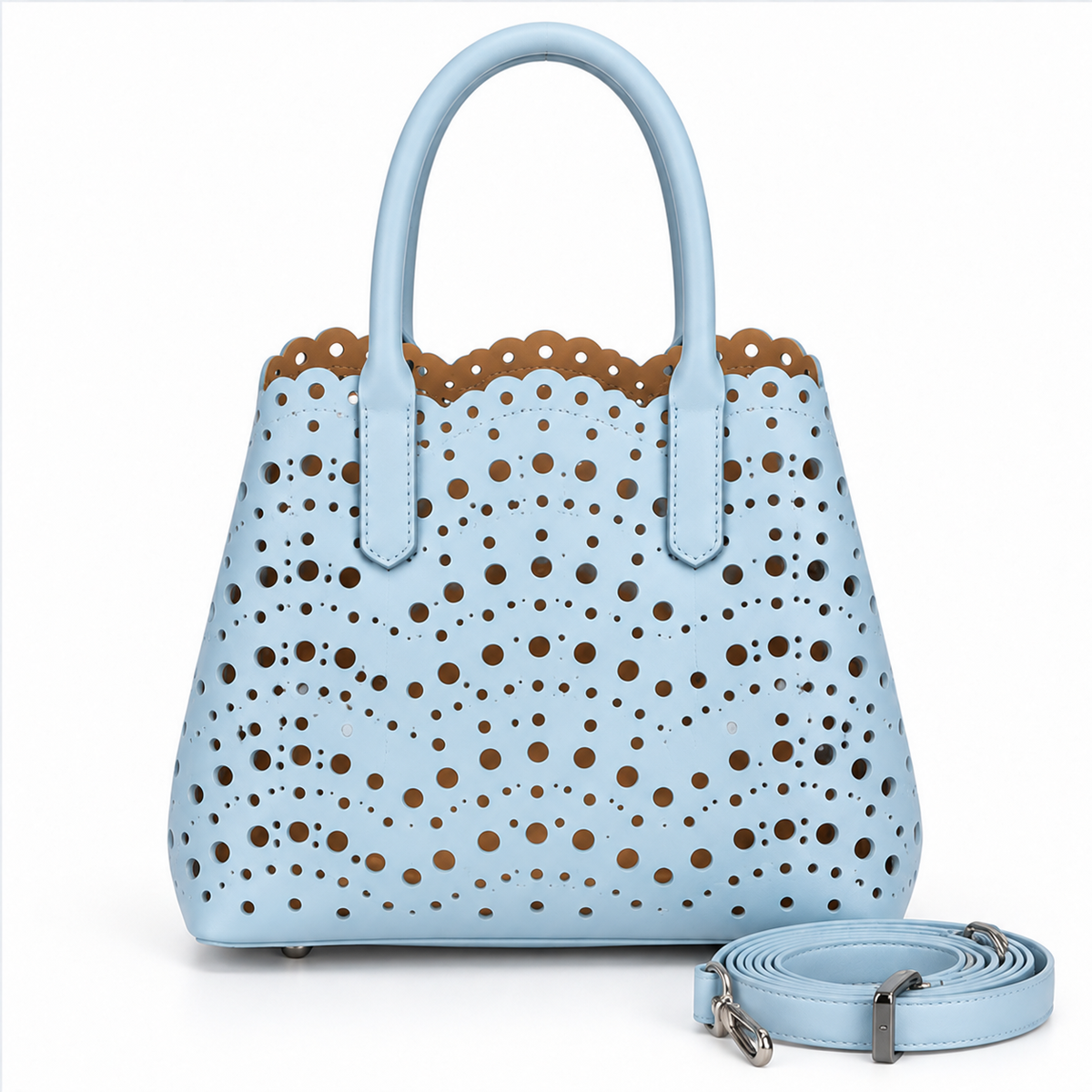 Denim Blue Laser-Cut Tote Handbag