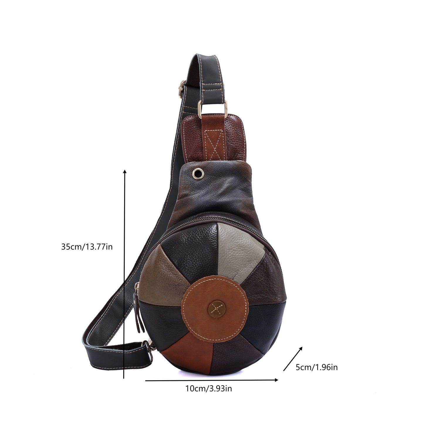 Leather Women's Sling Bag - Trendy Stitching Design, Outdoor Headphone Jack & Shoulder Strap - For Women - Suitable for Casual & Outdoor Activities
