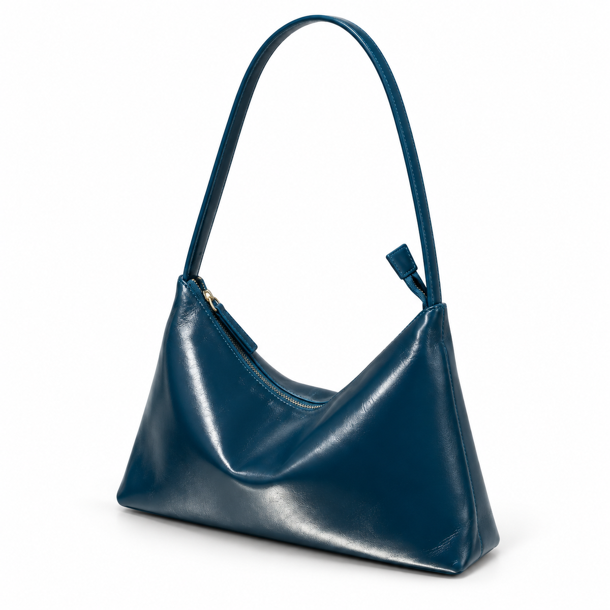 Elegant Navy Blue Glossy Shoulder Bag