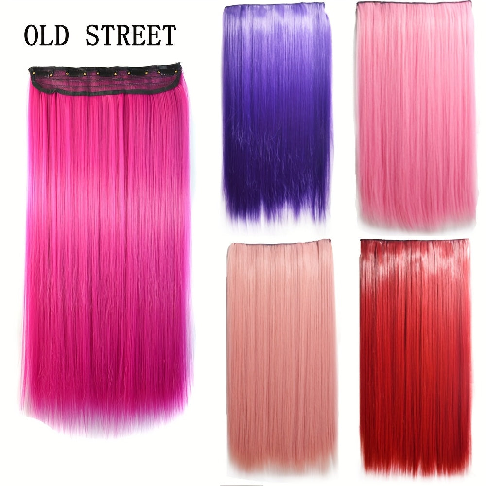 24 Inch Synthetic  5 Clips In Hair Extensions Long Straight High Temperature Fiber Colorful Hairpiece for Women