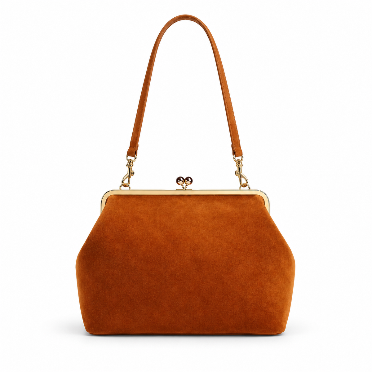 Vintage Cognac Kiss Lock Clutch Bag