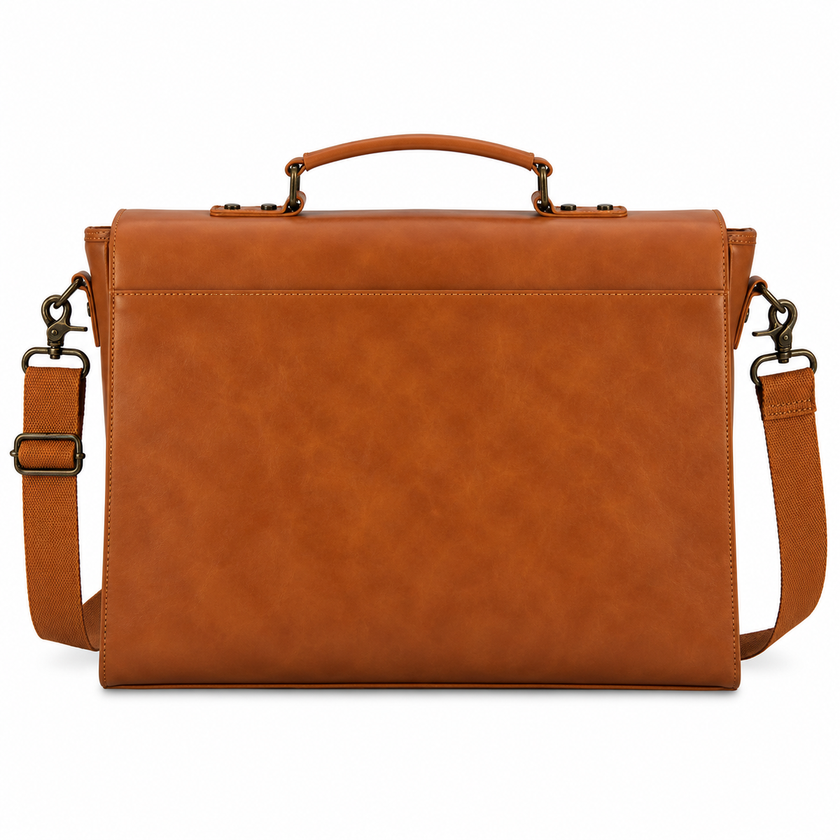 Classic Cognac Leather Briefcase With Buckles