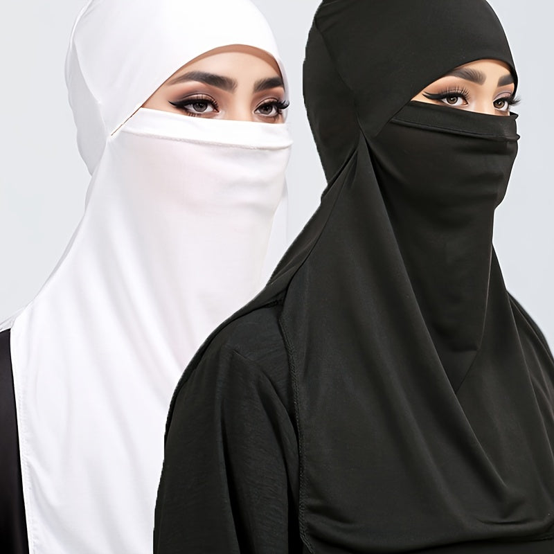 1pc Muslim Face Covering Scarf - Fashionable Exposed Khimar Abaya for Women, Black & White, Autumn Winter Warmth, Arabic Style Versatile for Casual & Formal Outfits, Hijab Scarf