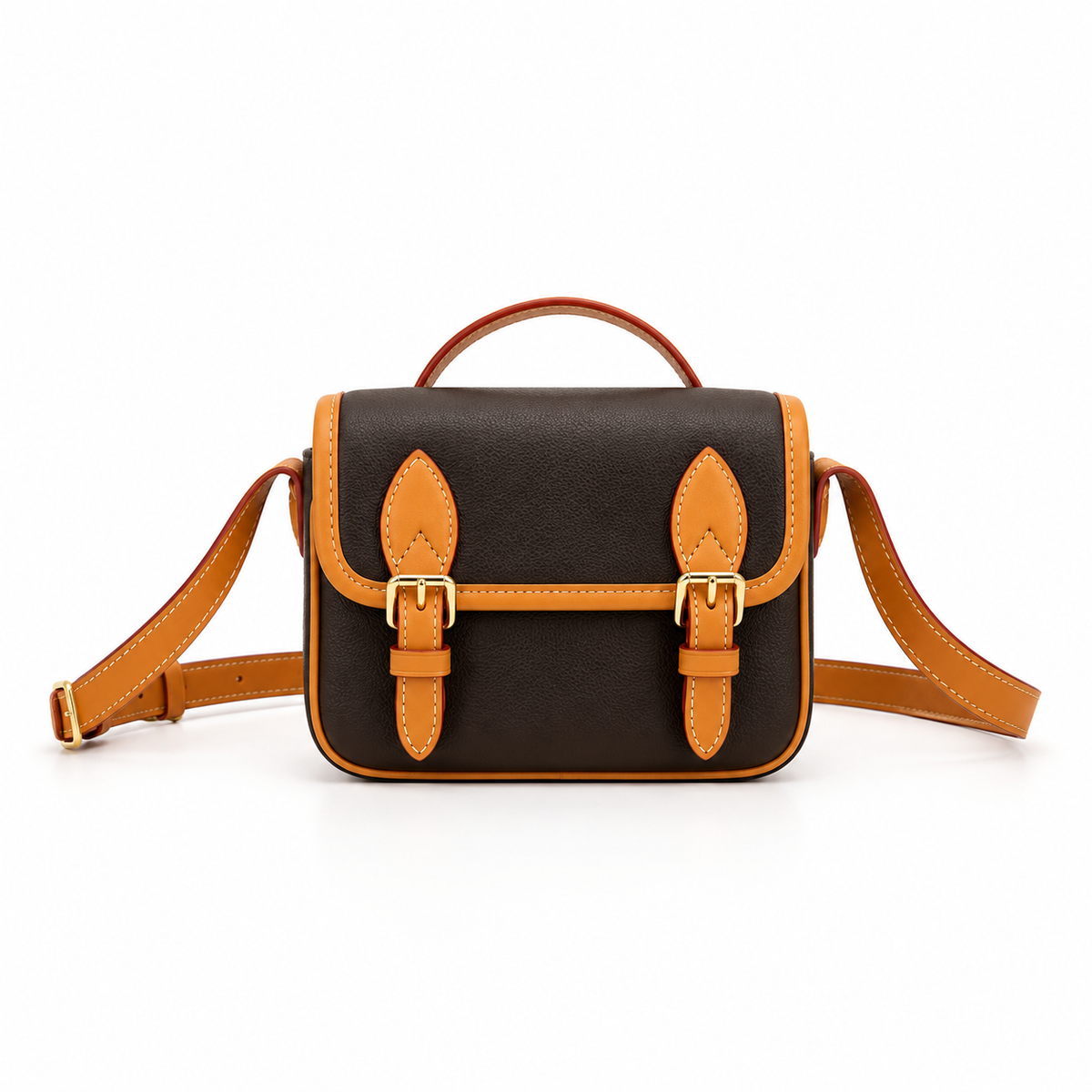 Vintage Two-Tone Buckle Crossbody Satchel