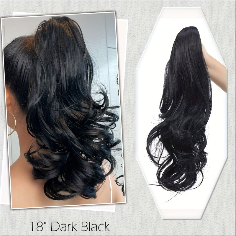 18 INCH Long Natural Curly Wavy Claw Clip Ponytail Extensions