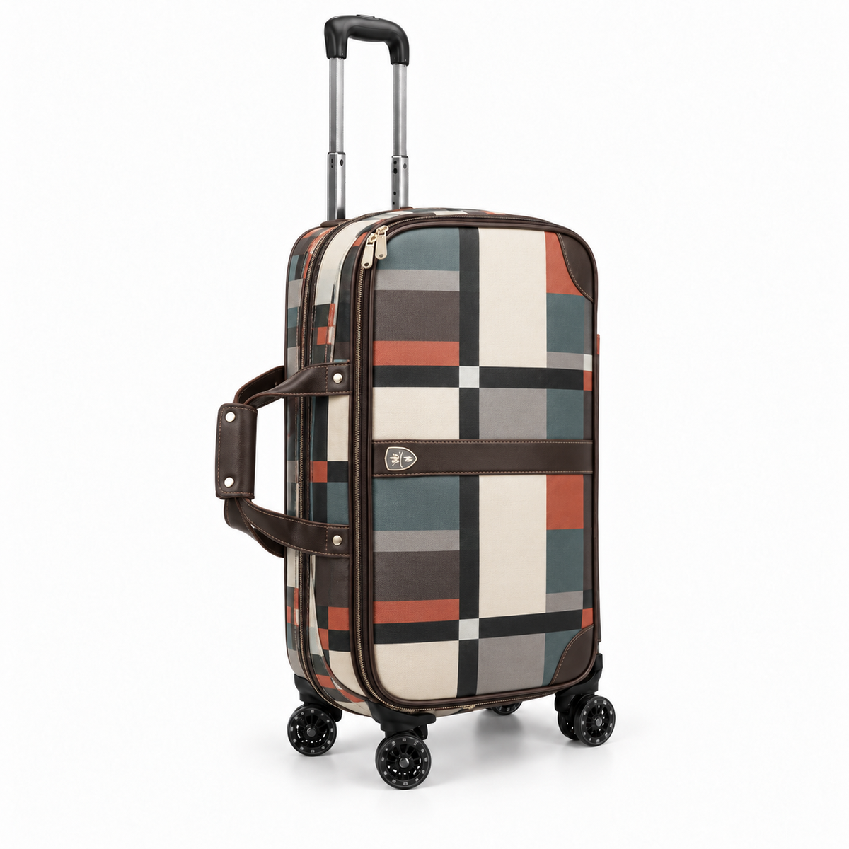 Classic Plaid Leather Trolley Duffel Bag
