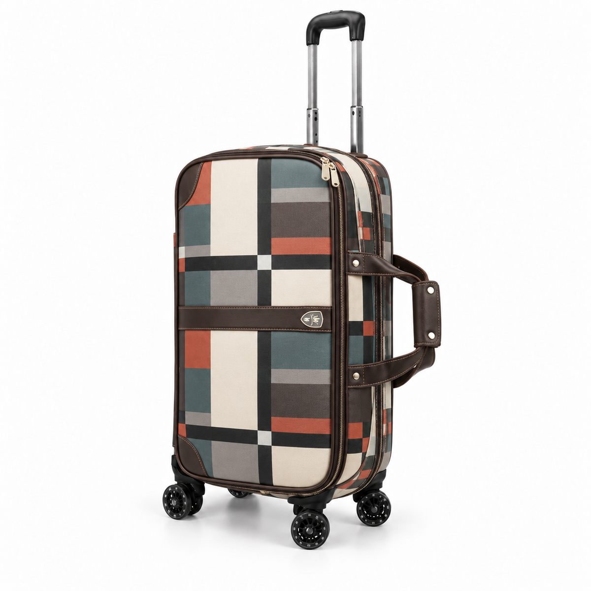Classic Plaid Leather Trolley Duffel Bag