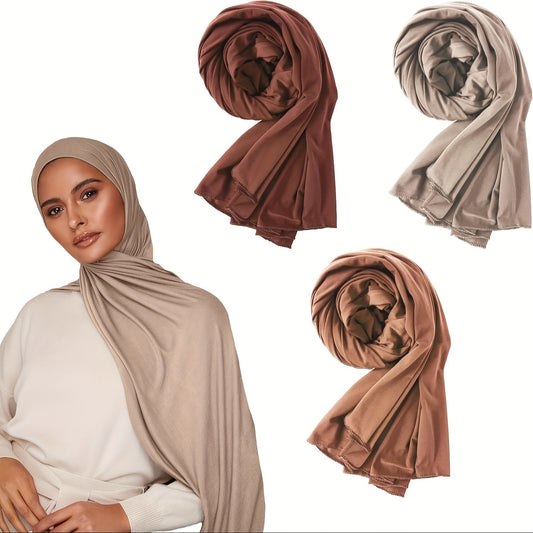 3pcs Women'S Small Size Muslim Bamboo Jersey Hijab Set - Elegant Solid Color Hijab Scarf with Head Cover & Shawl, Soft Breathable Woven Fabric, Non-Stretch Fit for Ramadan, Daily Wear & Special Occasion