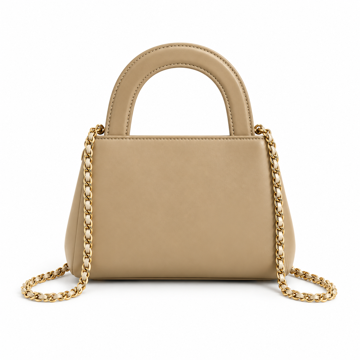 Khaki Vegan Leather Chain Handle Handbag